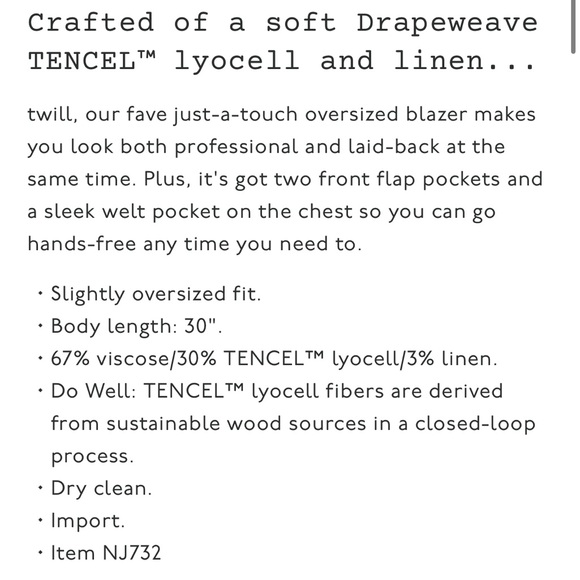 NWT Madewell Larsen Blazer in Drapeweave “Overcast” in size S - Picture 16 of 16